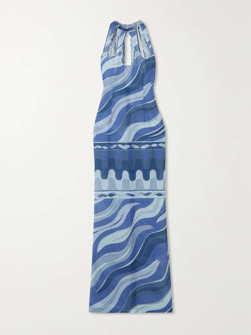 PUCCI Cutout Printed Stretch-mesh Maxi Dress