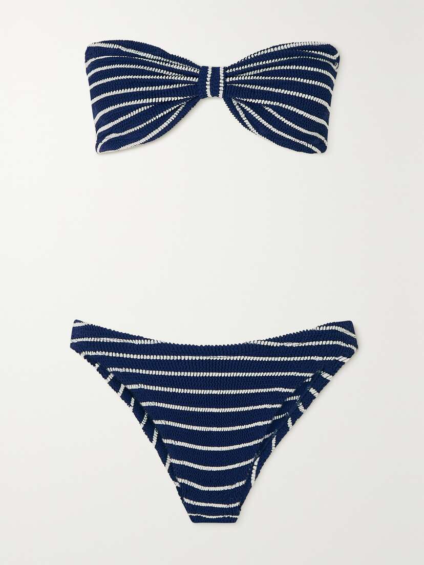 Hunza G + Net Sustain Jean Twist-front Striped Seersucker Bandeau Bikini