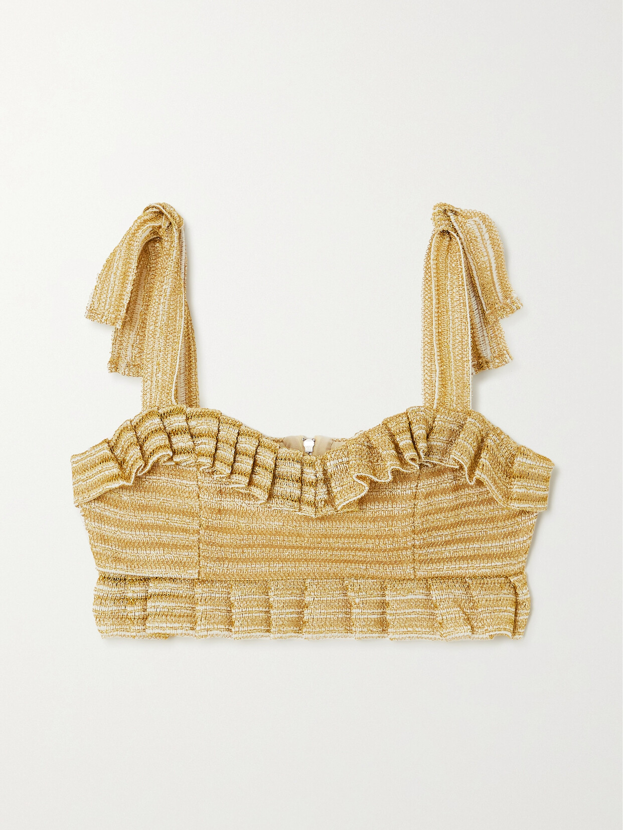 PatBO Cropped Embroidered Knitted Top - Gold