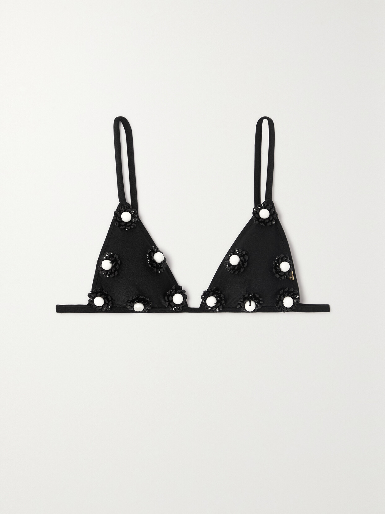 PatBO Flower Embellished Triangle Bikini Top - Black