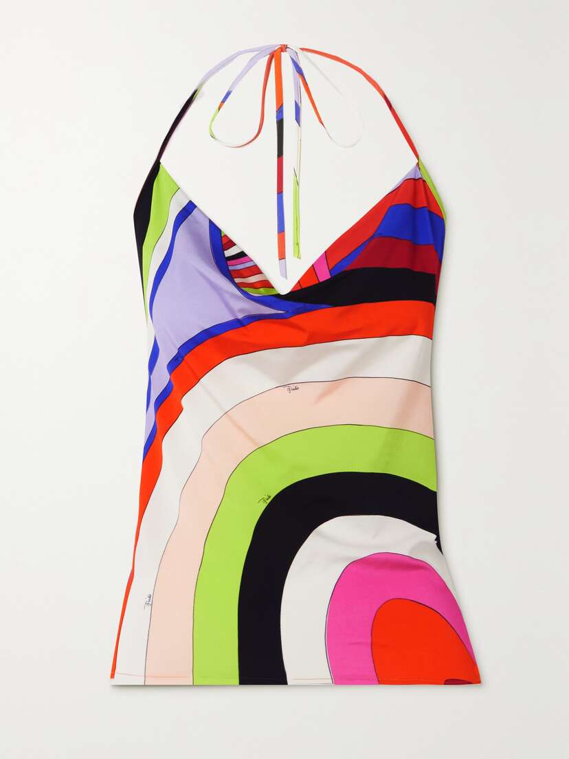 PUCCI Iride Printed Glossed-jersey Halterneck Top