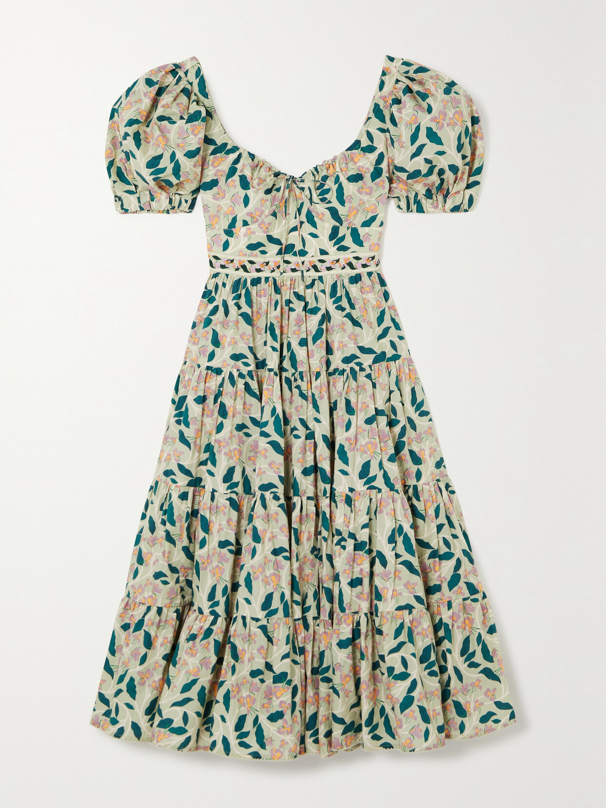 Agua by Agua Bendita - Palmera Embroidered Tiered Floral-print Cotton-poplin Midi Dress - Multi