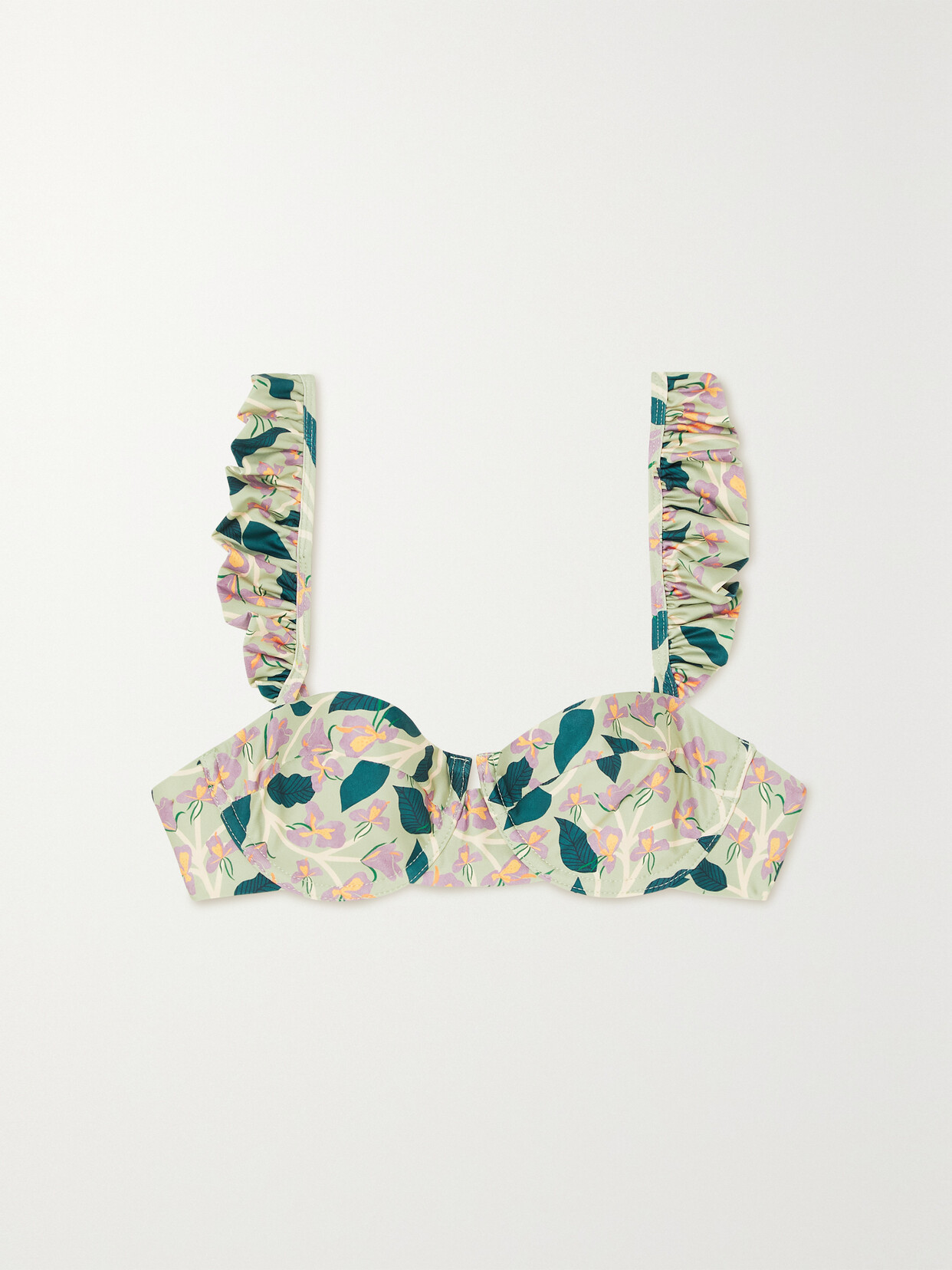 Agua By Agua Bendita + Net Sustain Kiwi Ruffled Floral-print Recycled Underwired Bikini Top In Multi