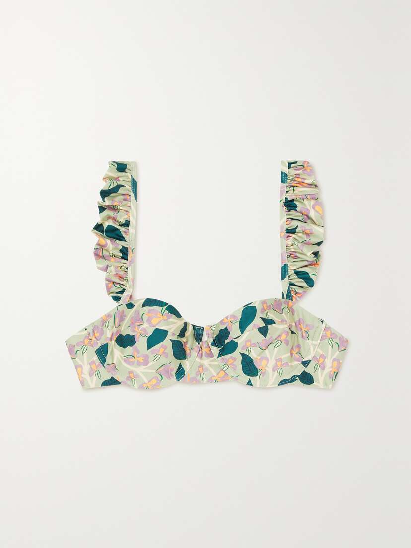Agua by Agua Bendita + Net Sustain Kiwi Ruffled Floral-print Recycled Underwired Bikini Top
