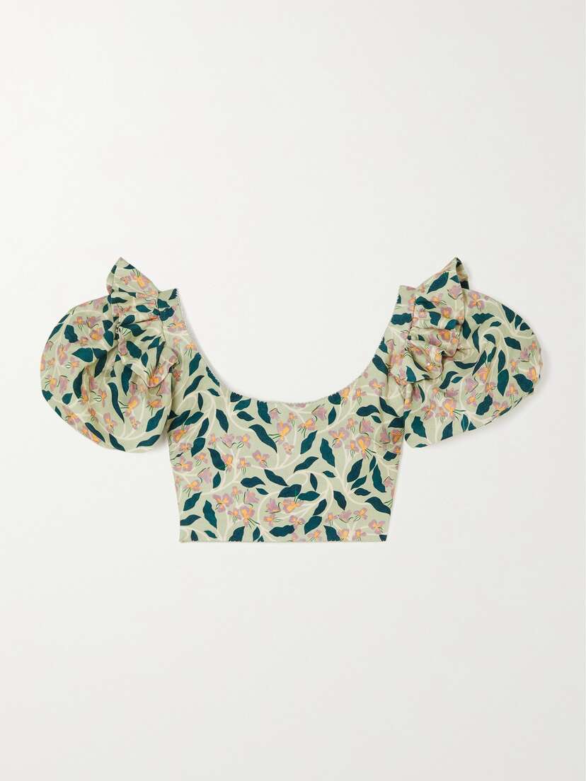 Agua by Agua Bendita + Net Sustain Nova Cropped Floral-print Linen Blouse