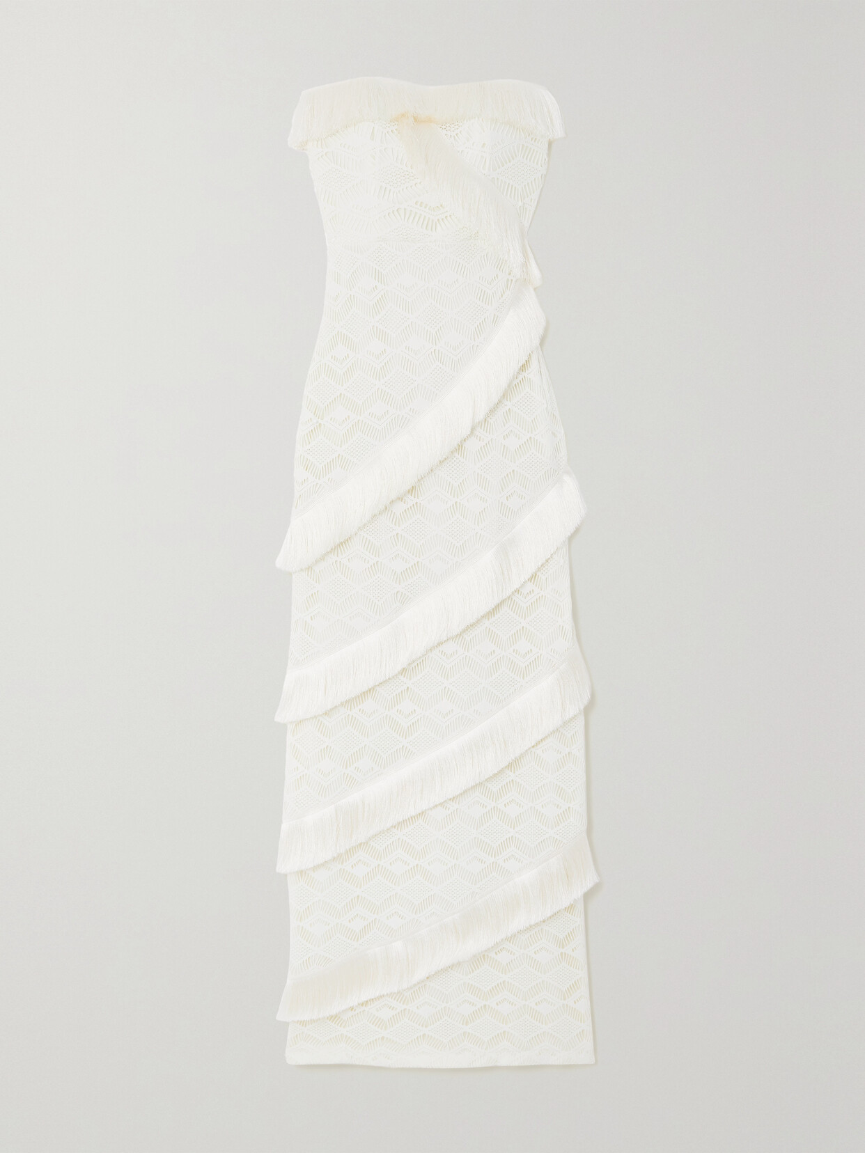 PatBO - Strapless Fringed Crocheted Maxi Dress - Ivory