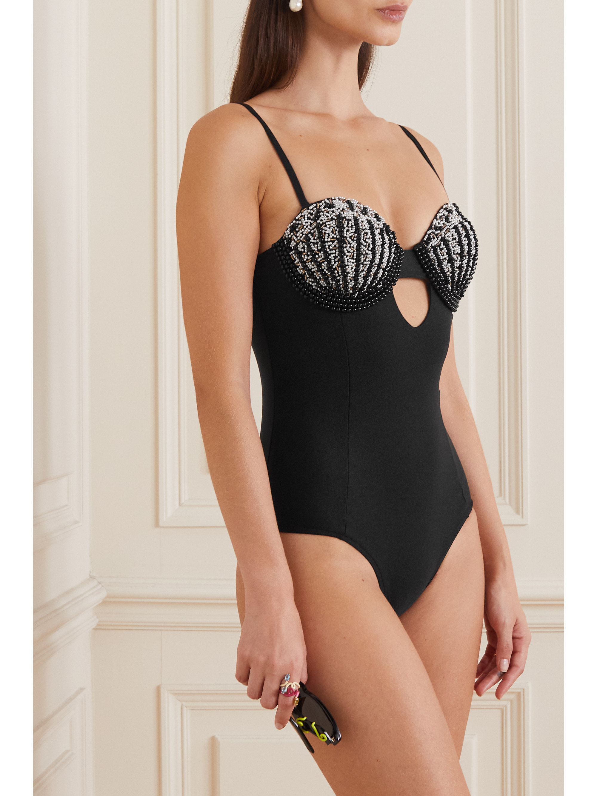 PatBO Embellished cutout swimsuit