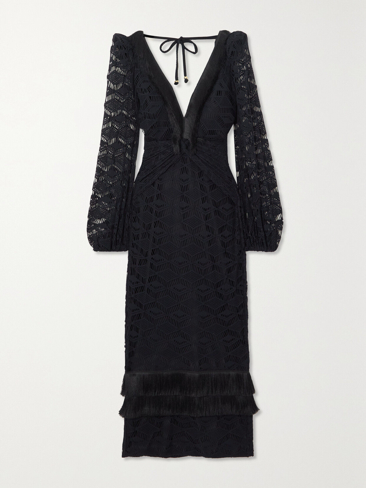 PatBO Open-back Fringed Crochet-knit Maxi Dress - Black