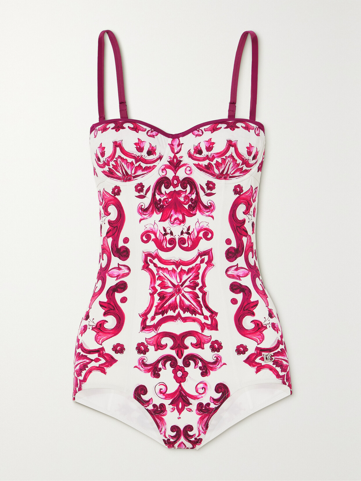 Dolce & Gabbana Majolica Printed Swimsuit In Pink