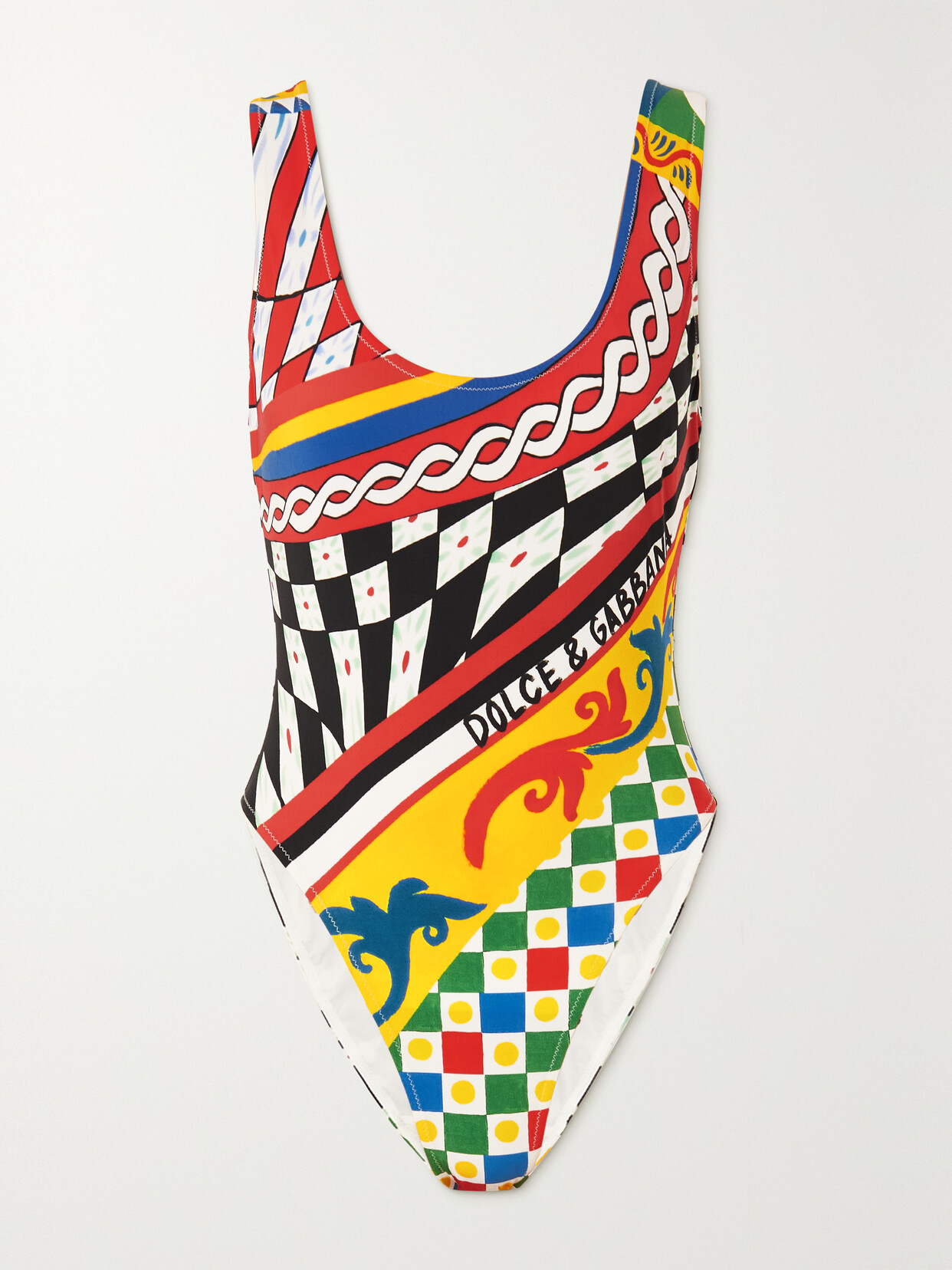 Dolce & Gabbana Printed Open-back Swimsuit In Yellow