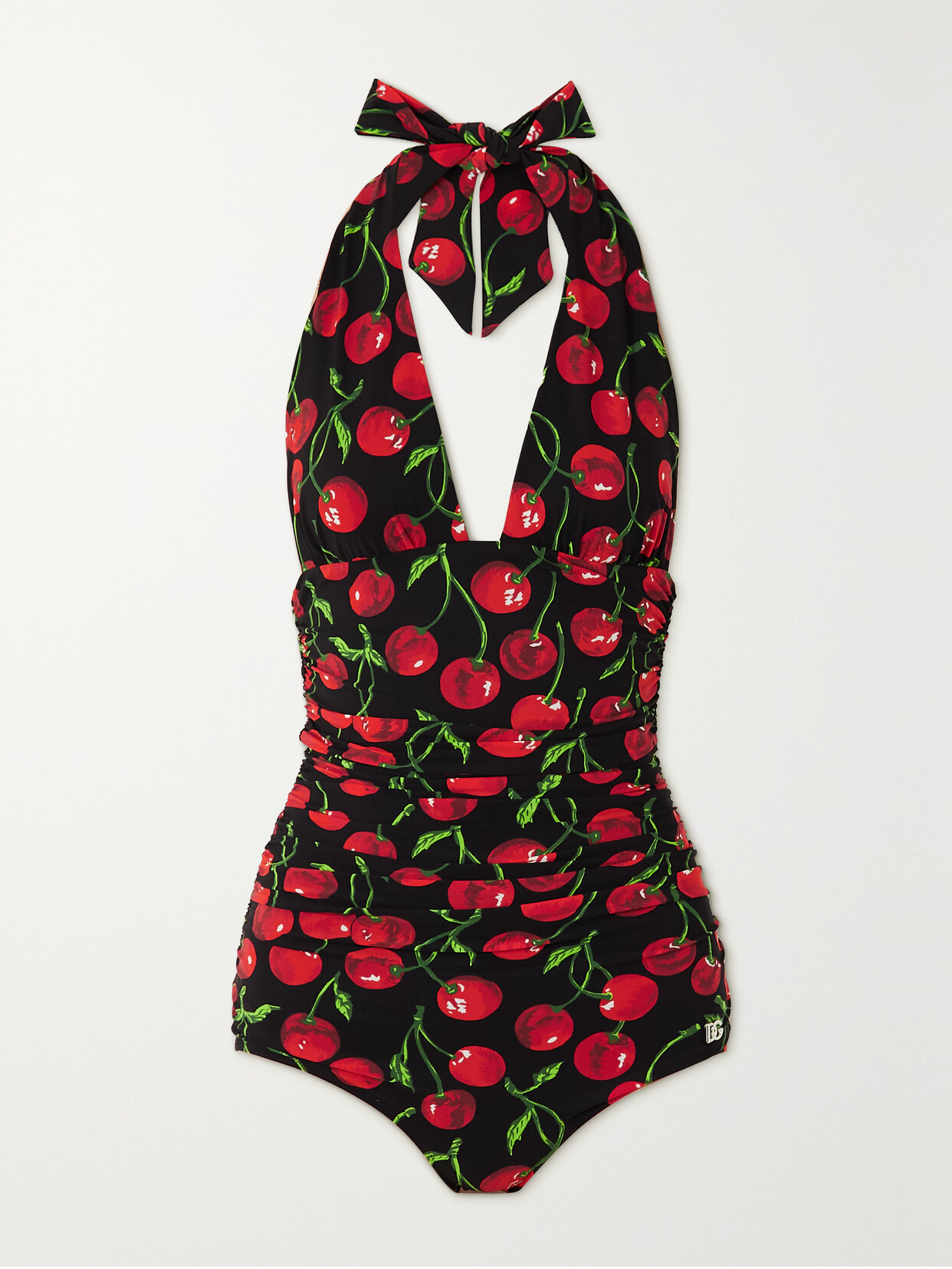 Dolce & Gabbana - Ruched Printed Halterneck Swimsuit - Red