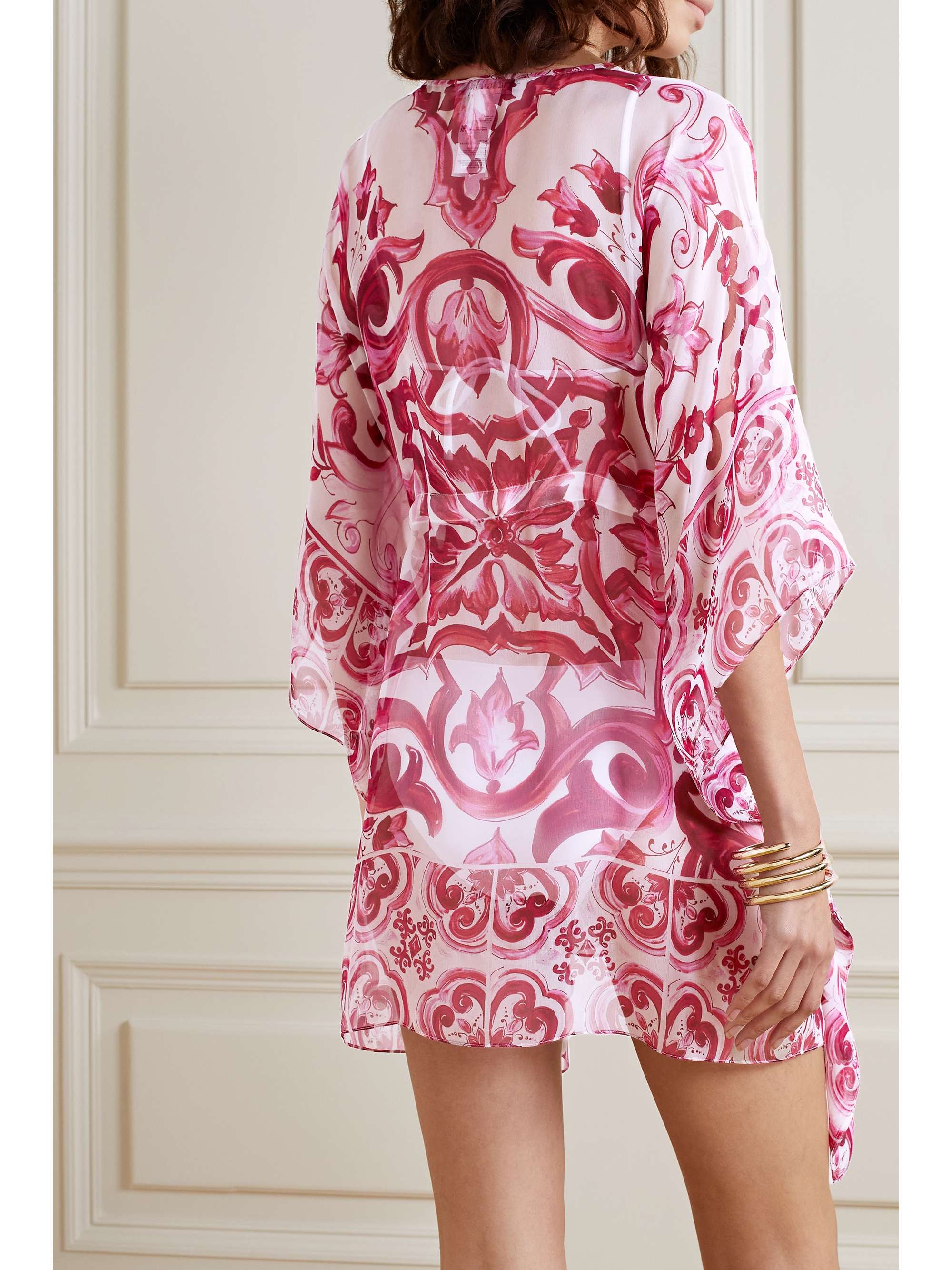 DOLCE&GABBANA Asymmetrischer Kaftan aus bedrucktem Seidenchiffon