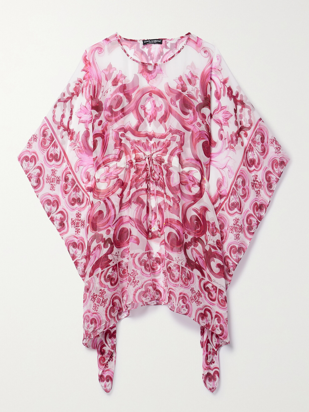 Dolce & Gabbana Short Kaftan In Majolica Print Chiffon In Pink