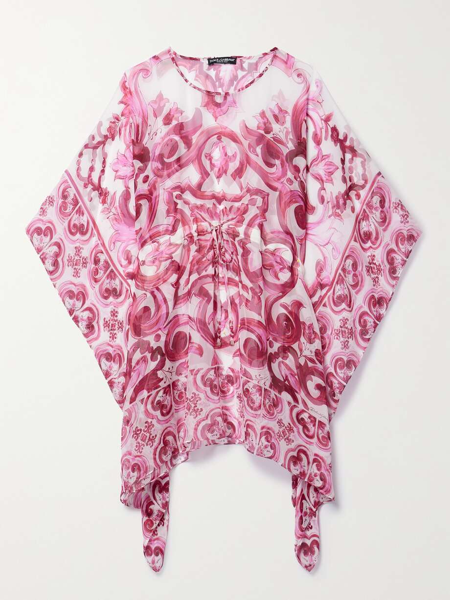 asymmetric printed silk-chiffon kaftan