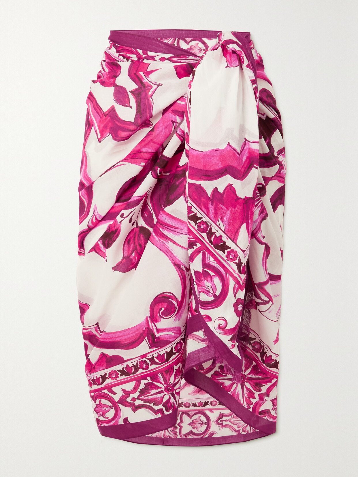 Dolce & Gabbana - Frayed Printed Cotton-voile Pareo - Pink