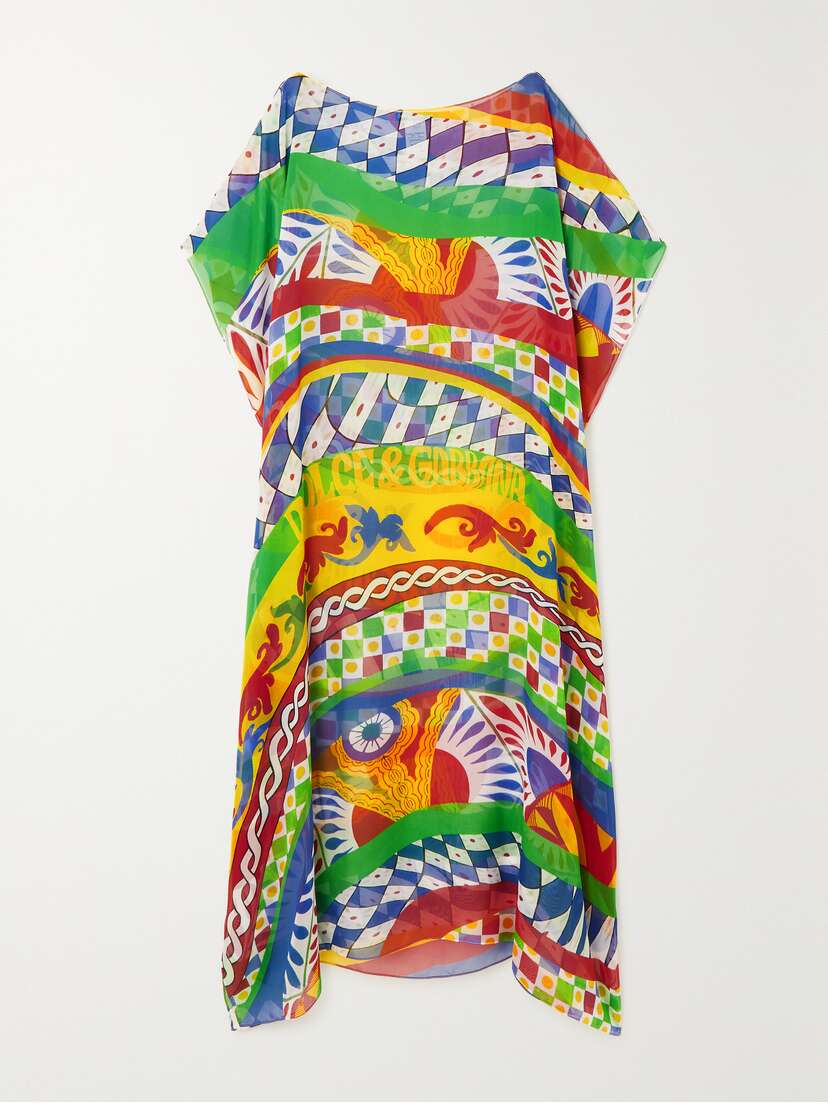 Dolce & Gabbana Asymmetric Printed Silk-chiffon Kaftan