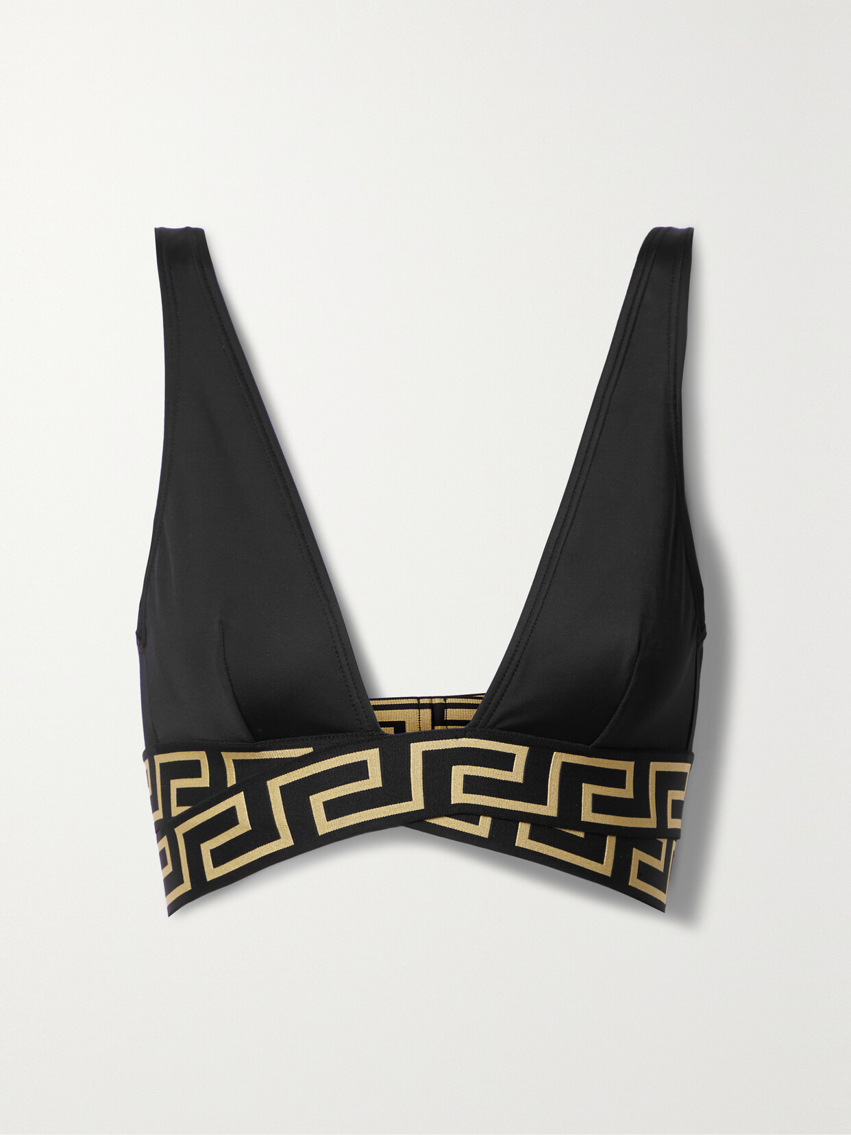 Versace Vita Twist-front Jacquard-trimmed Bikini Top In Black