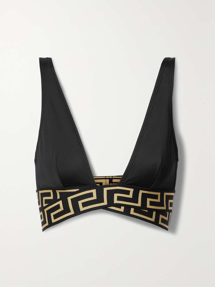 Versace Vita Twist-front Jacquard-trimmed Bikini Top