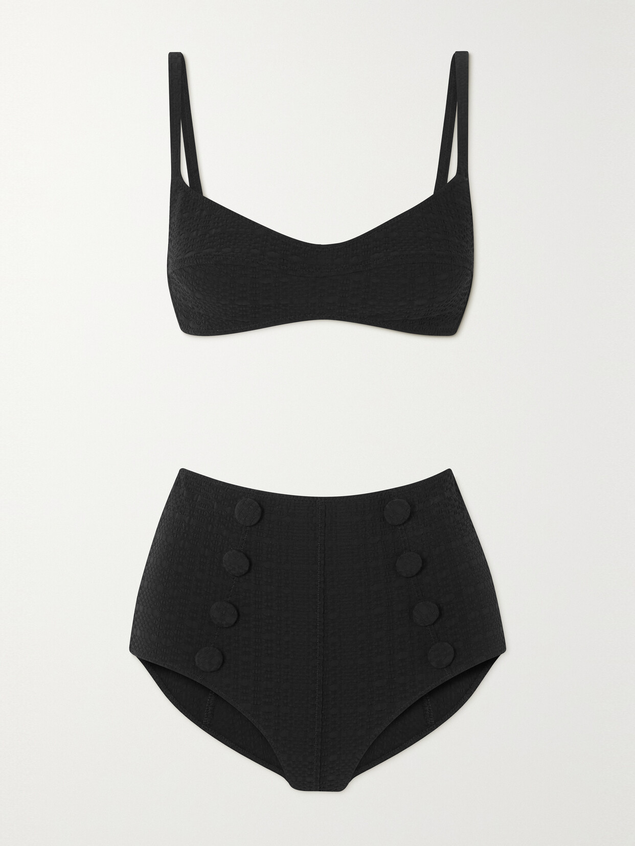 Lisa Marie Fernandez + Net Sustain Button-embellished Seersucker Bikini ...