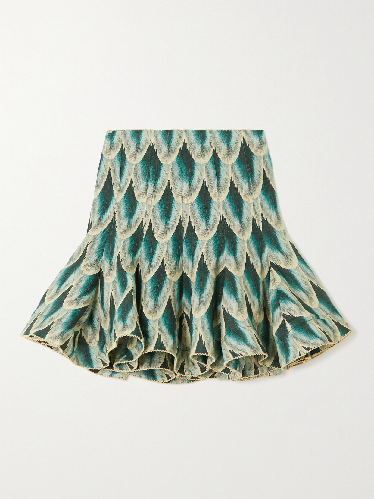 Agua By Agua Bendita + Net Sustain Cerezo Pluma Ruffled Printed Linen Mini Skirt In Blue