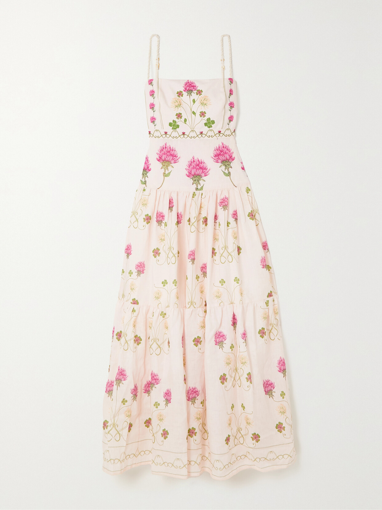Agua By Agua Bendita + Net Sustain Lima Trebol Embellished Floral-print Linen Maxi Dress In Pink
