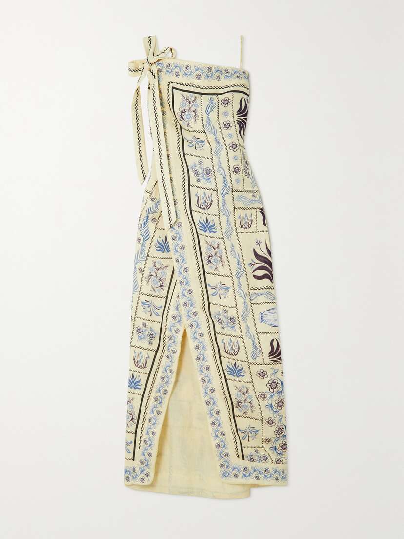 Agua by Agua Bendita + Net Sustain Simone Tinaja Strapless Floral-print Linen Maxi Wrap Dress