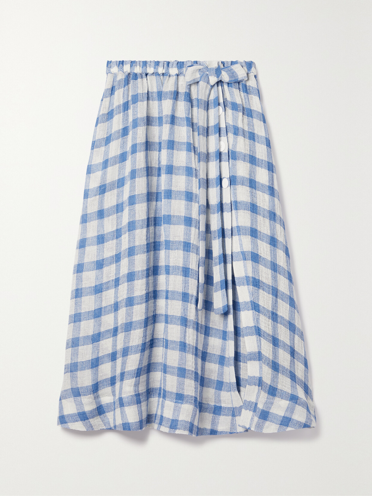 Lisa Marie Fernandez + Net Sustain Checked Linen-blend Gauze Midi Skirt