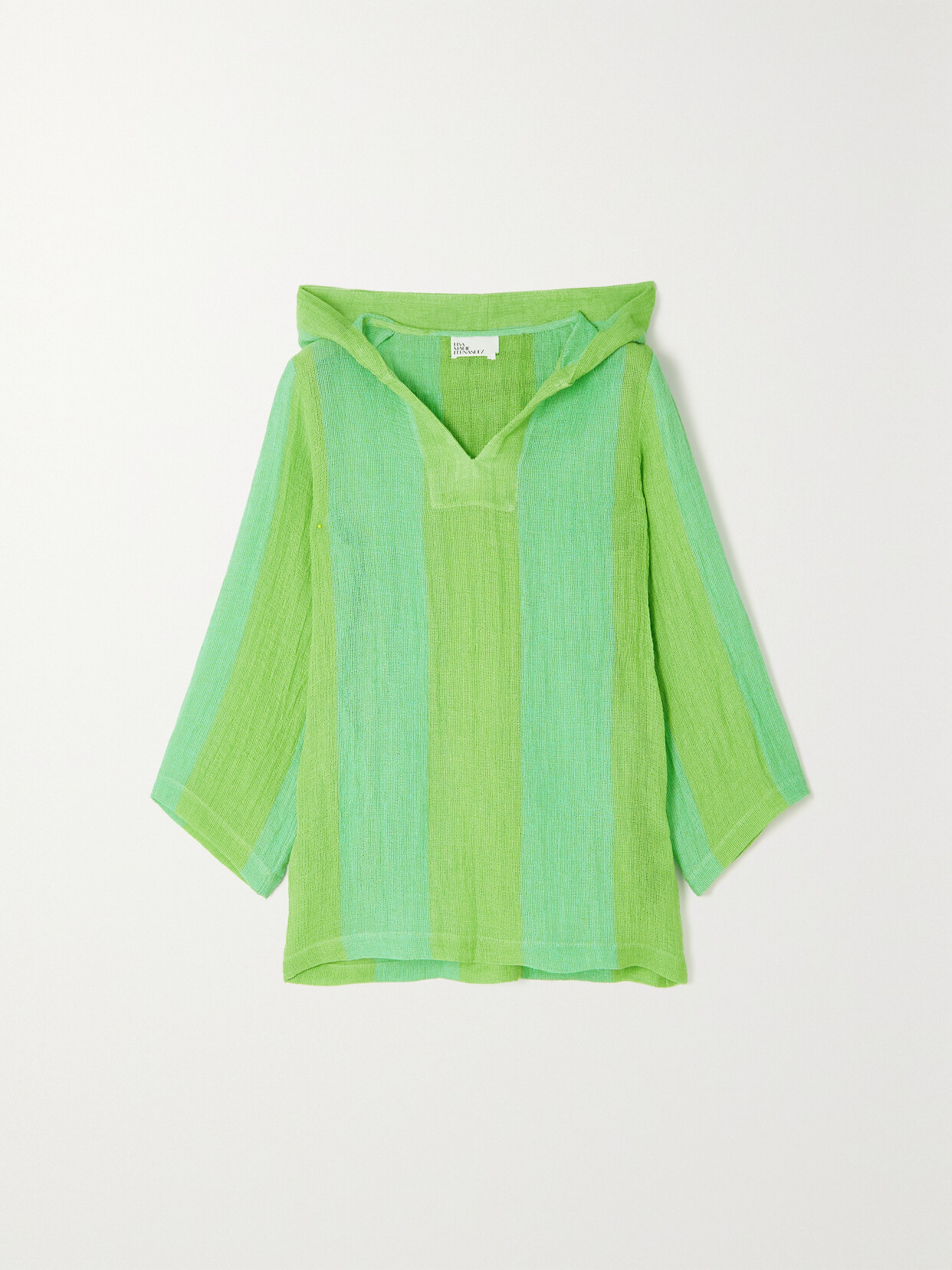 Lisa Marie Fernandez + Net Sustain Hooded Striped Linen-blend Gauze Coverup - Green