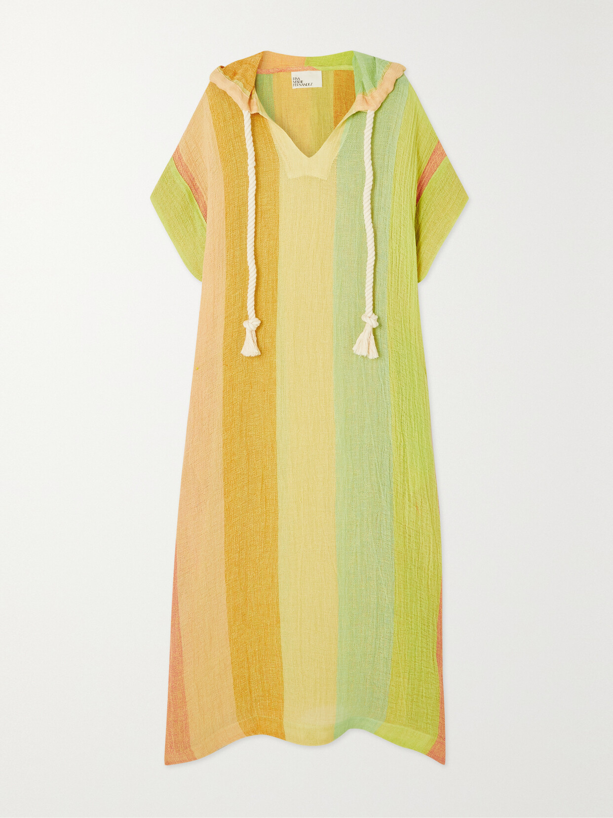 Lisa Marie Fernandez + Net Sustain Hooded Striped Linen-blend Gauze Kaftan - Yellow