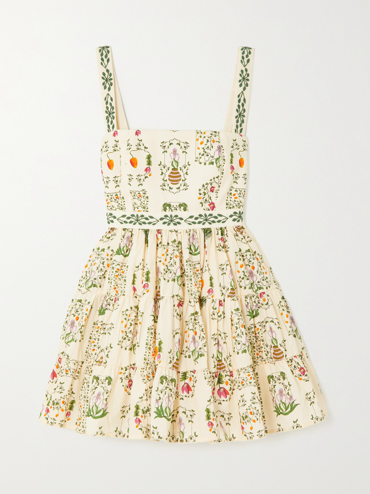 Agua by Agua Bendita - Lima Bouquet Embroidered Floral-print Cotton-poplin Mini Dress - Cream