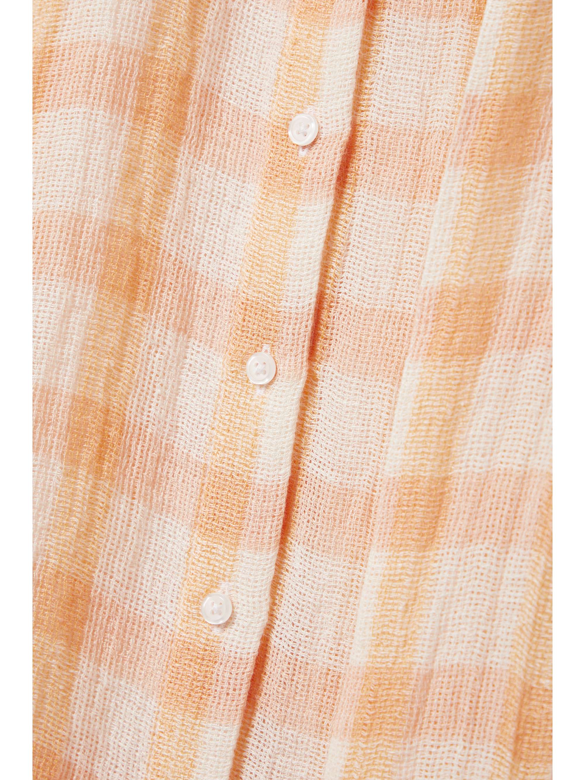 LISA MARIE FERNANDEZ Belted checked linen-blend gauze midi shirt dress