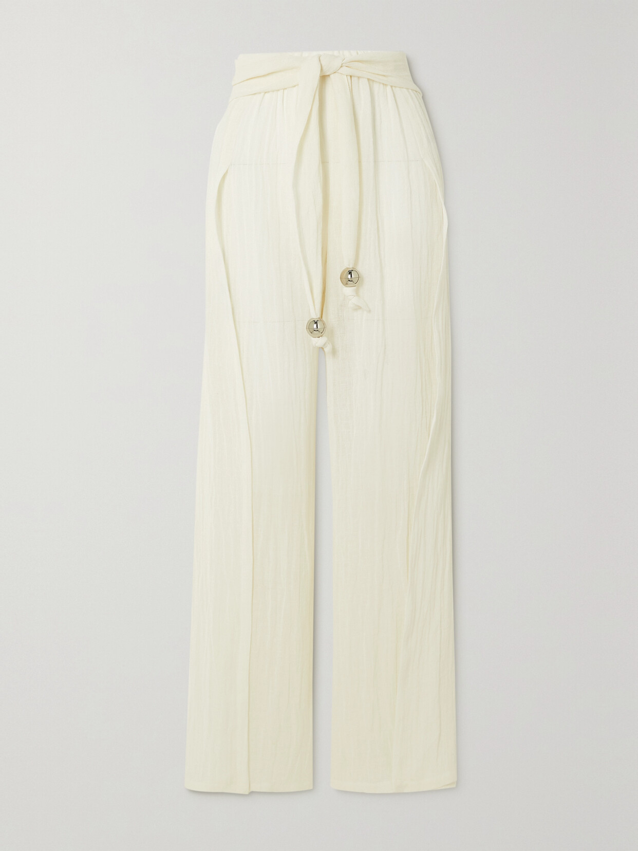 Lisa Marie Fernandez + Net Sustain Farrah Belted Linen-blend Gauze Wide-leg Pants - White