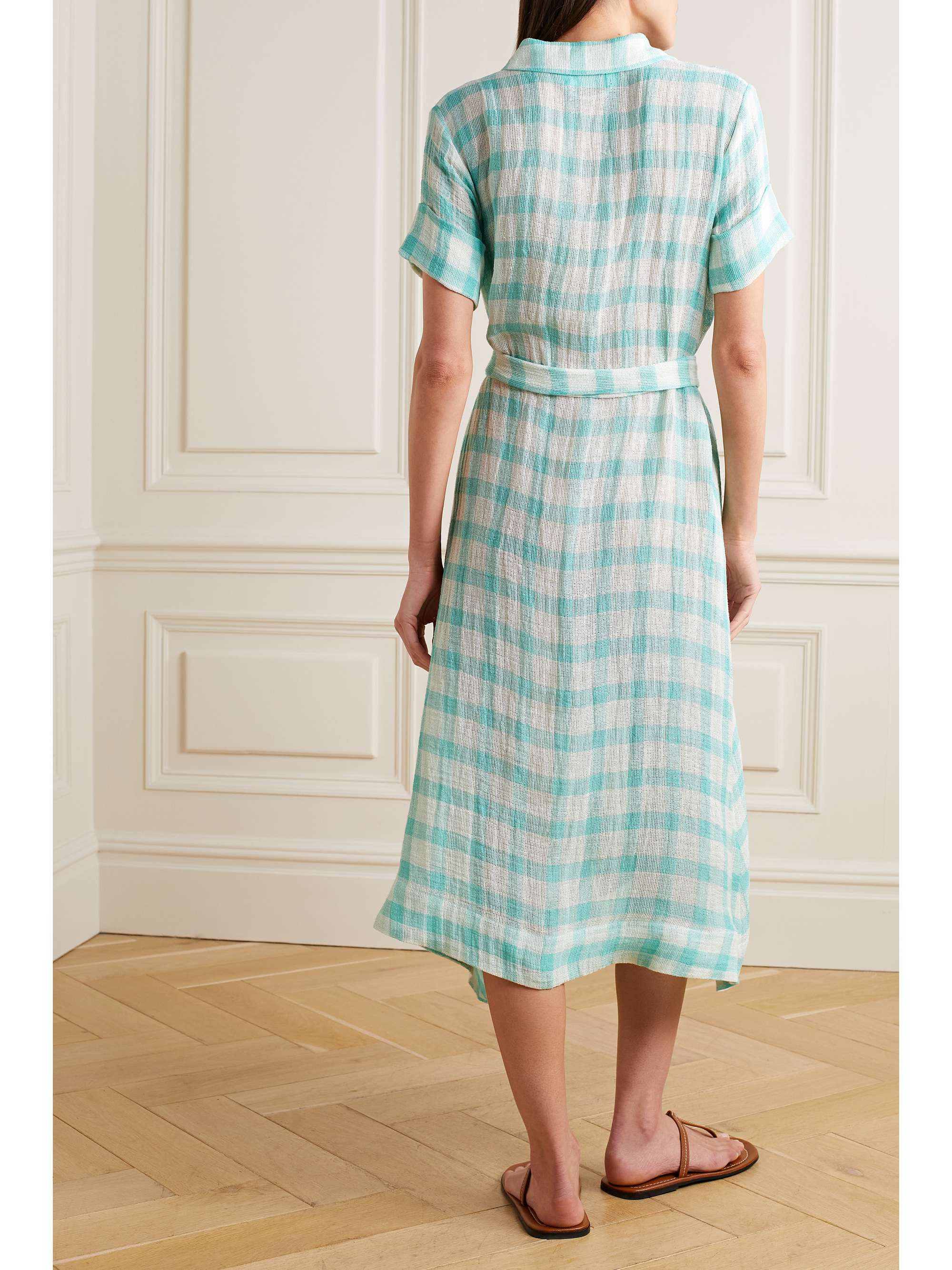 LISA MARIE FERNANDEZ + NET SUSTAIN belted checked linenblend gauze