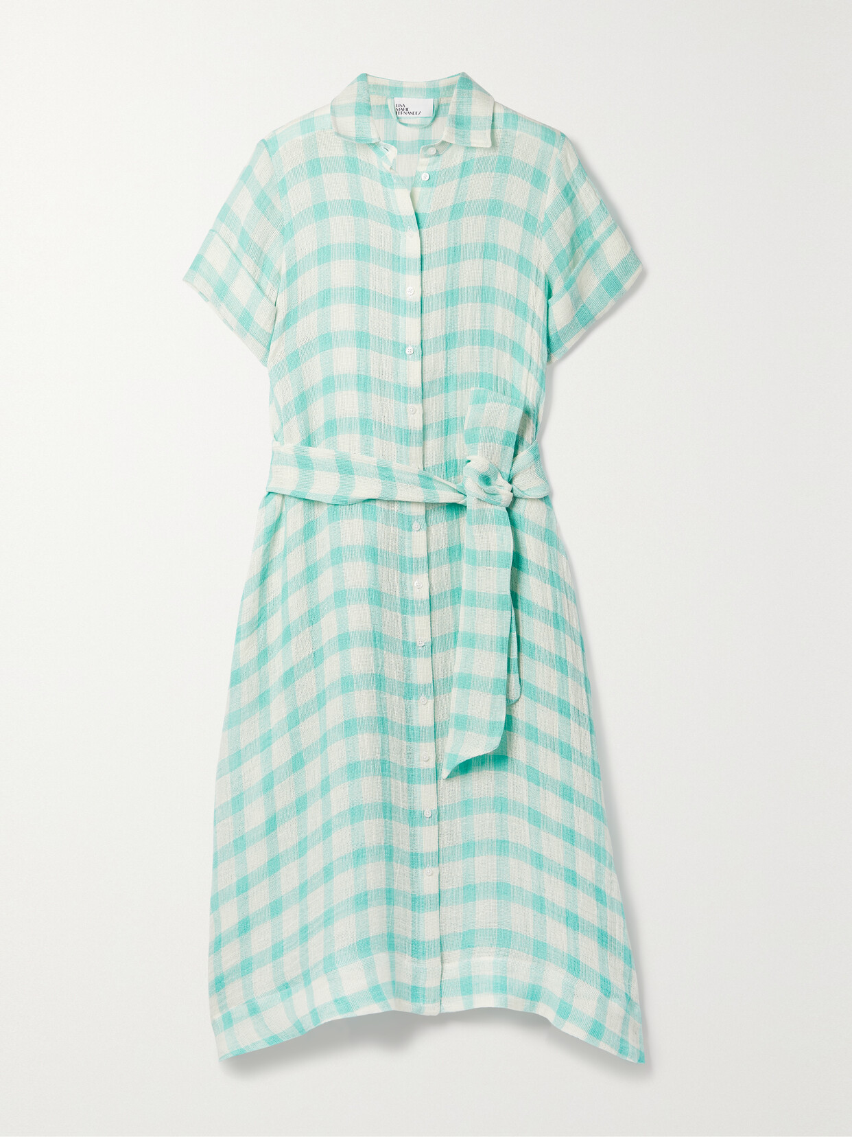 Lisa Marie Fernandez - + Net Sustain Belted Checked Linen-blend Gauze Midi Shirt Dress - Green