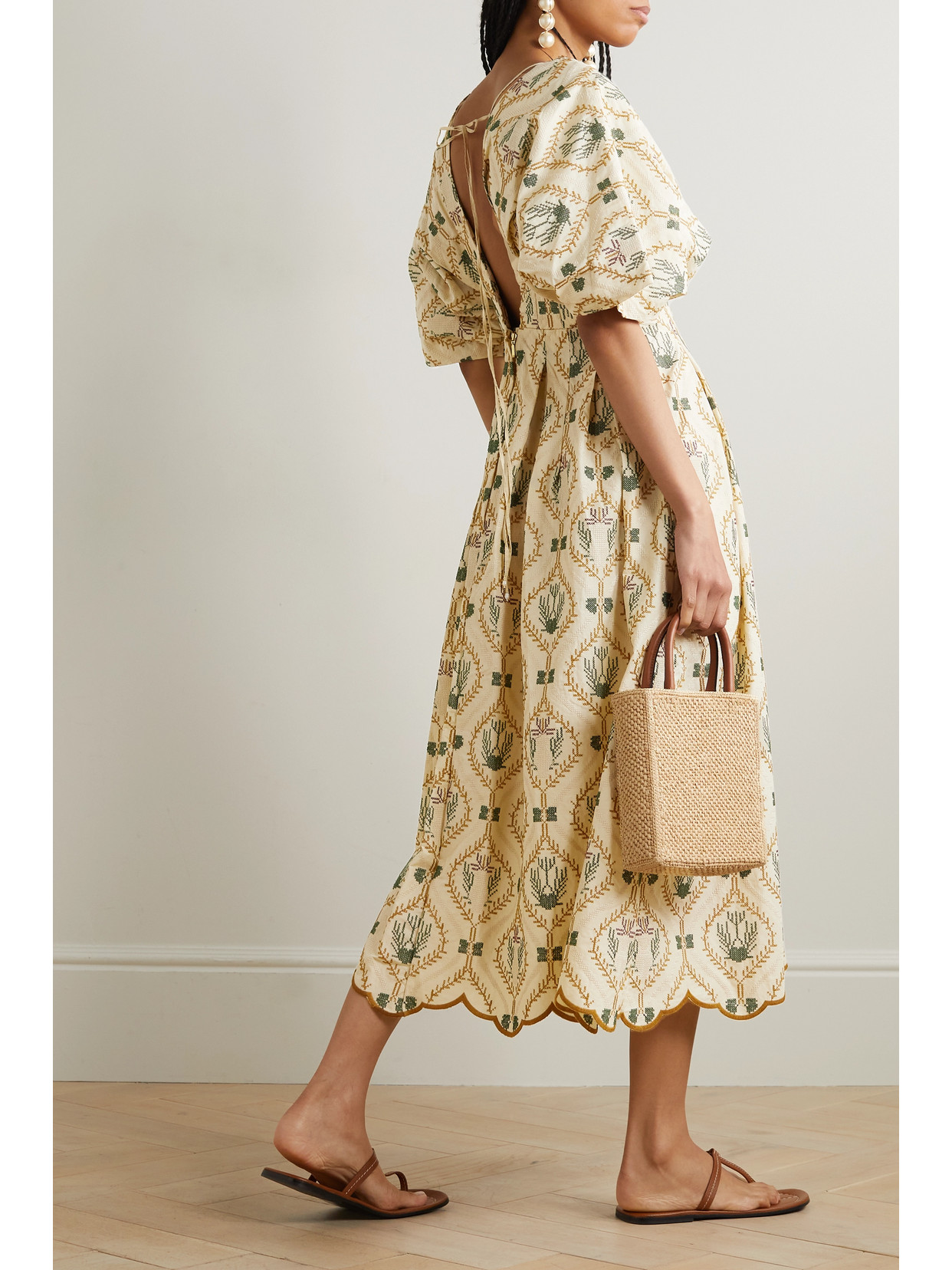 Agua By Agua Bendita Federica Embroidered Cotton-poplin Midi Dress In Yellow