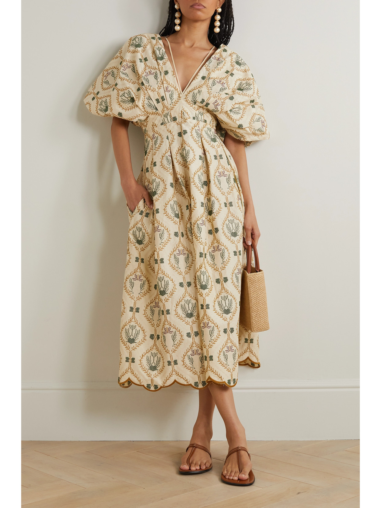 Agua By Agua Bendita Federica Embroidered Cotton-poplin Midi Dress In Yellow