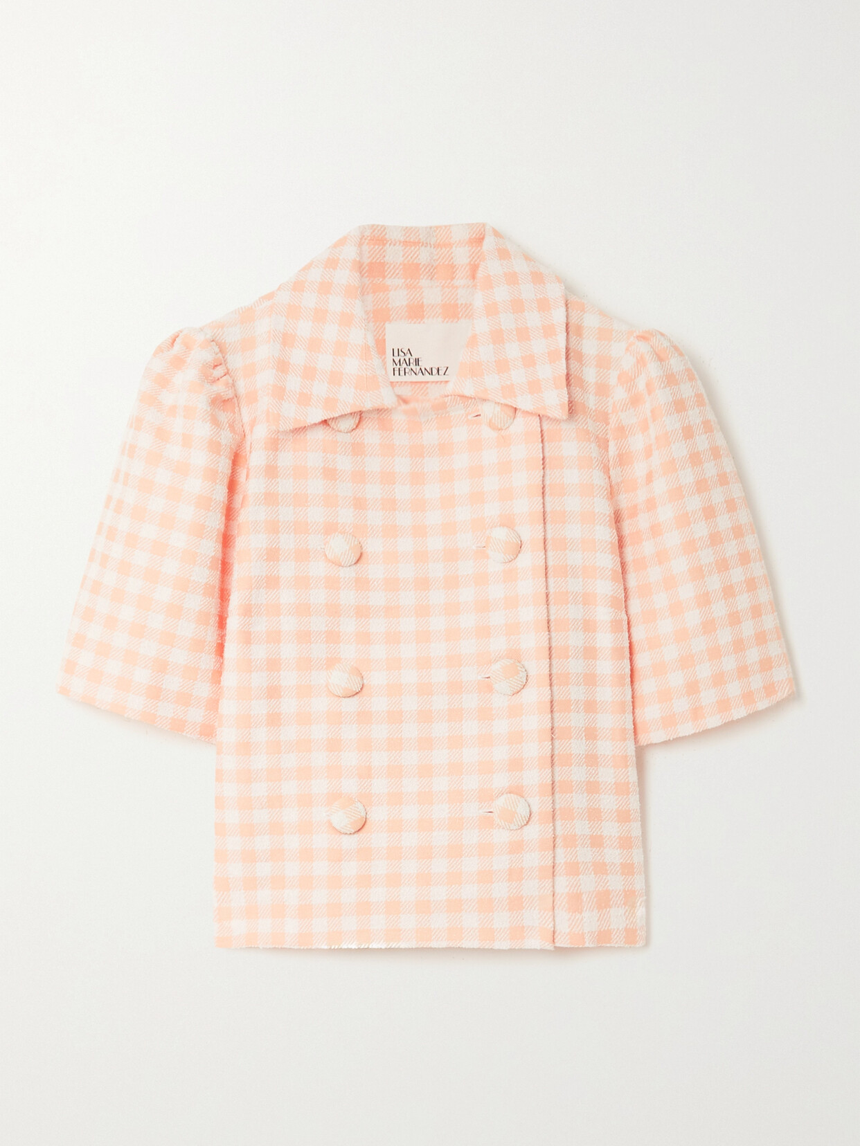 Lisa Marie Fernandez - + Net Sustain Double-breasted Gingham Cotton-blend Bouclé Jacket - Pink