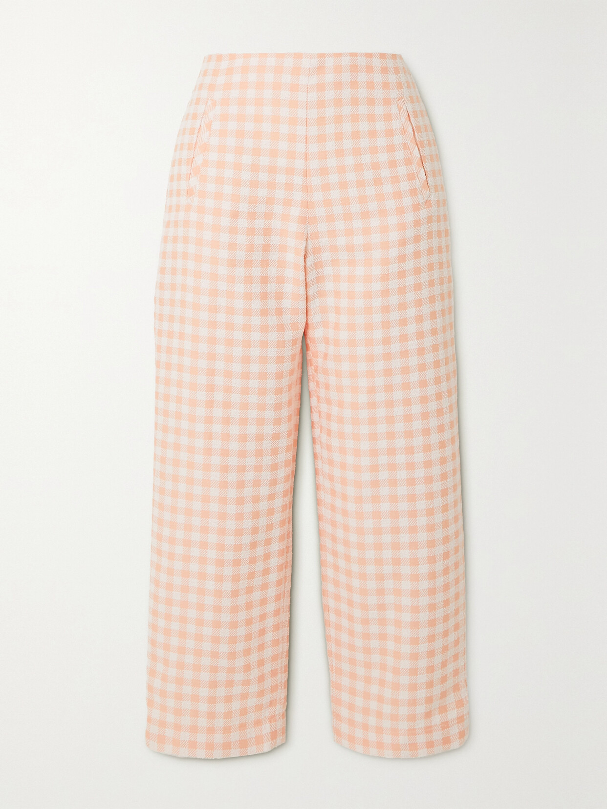 Lisa Marie Fernandez - + Net Sustain Cropped Gingham Cotton-blend Bouclé Straight-leg Pants - Pink