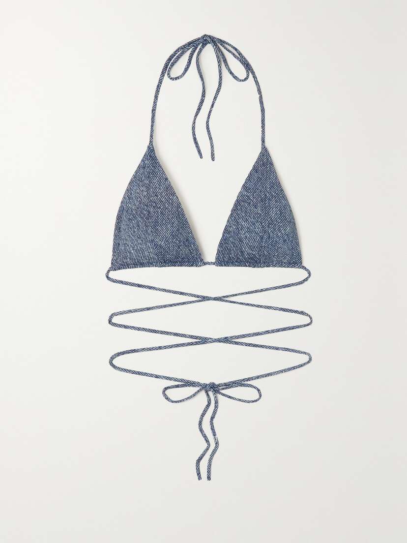 Magda Butrym Denim-effect Halterneck Triangle Bikini Top