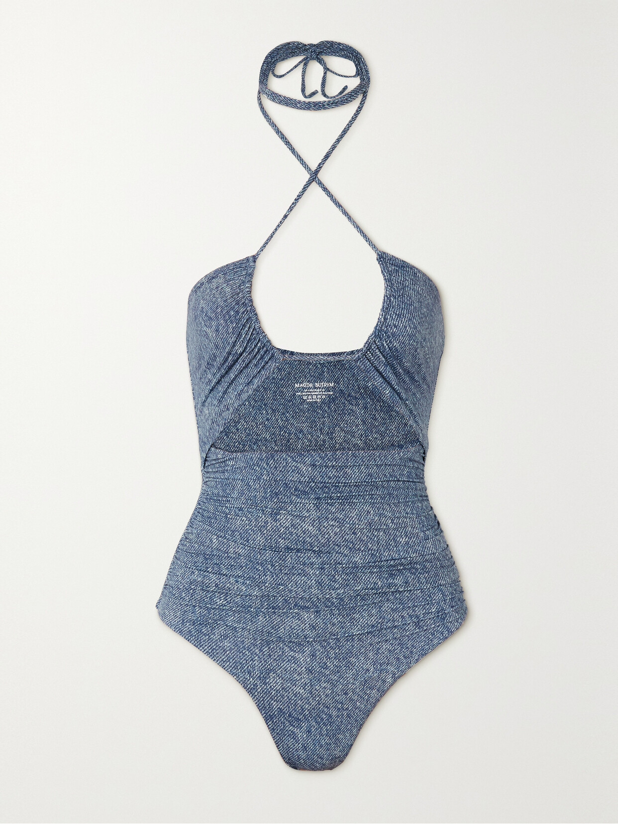 Magda Butrym Cutout Denim-effect Halterneck Swimsuit - Blue