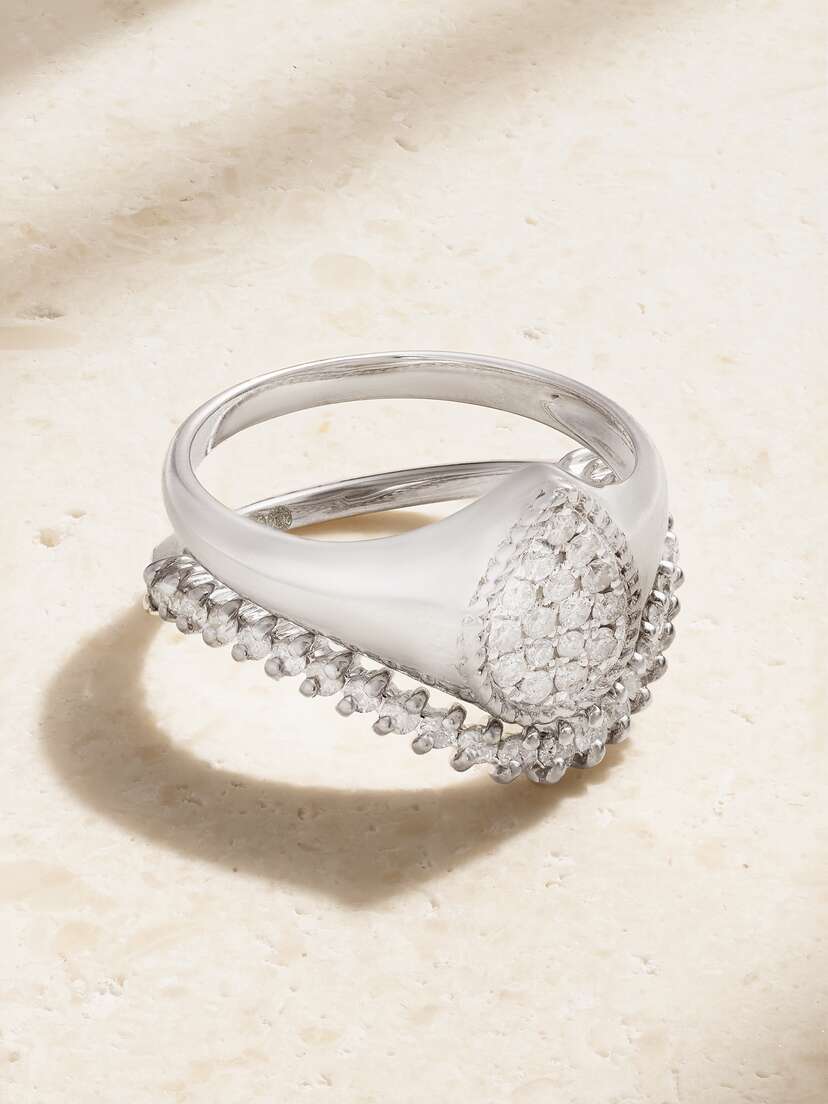 Yvonne Léon Chevalière Set Of Two 9-karat White Gold Diamond Rings