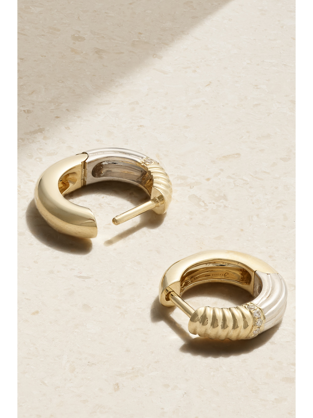 Shop Yvonne Léon Berlingot Mini 9-karat Yellow And White Gold Diamond Hoop Earrings