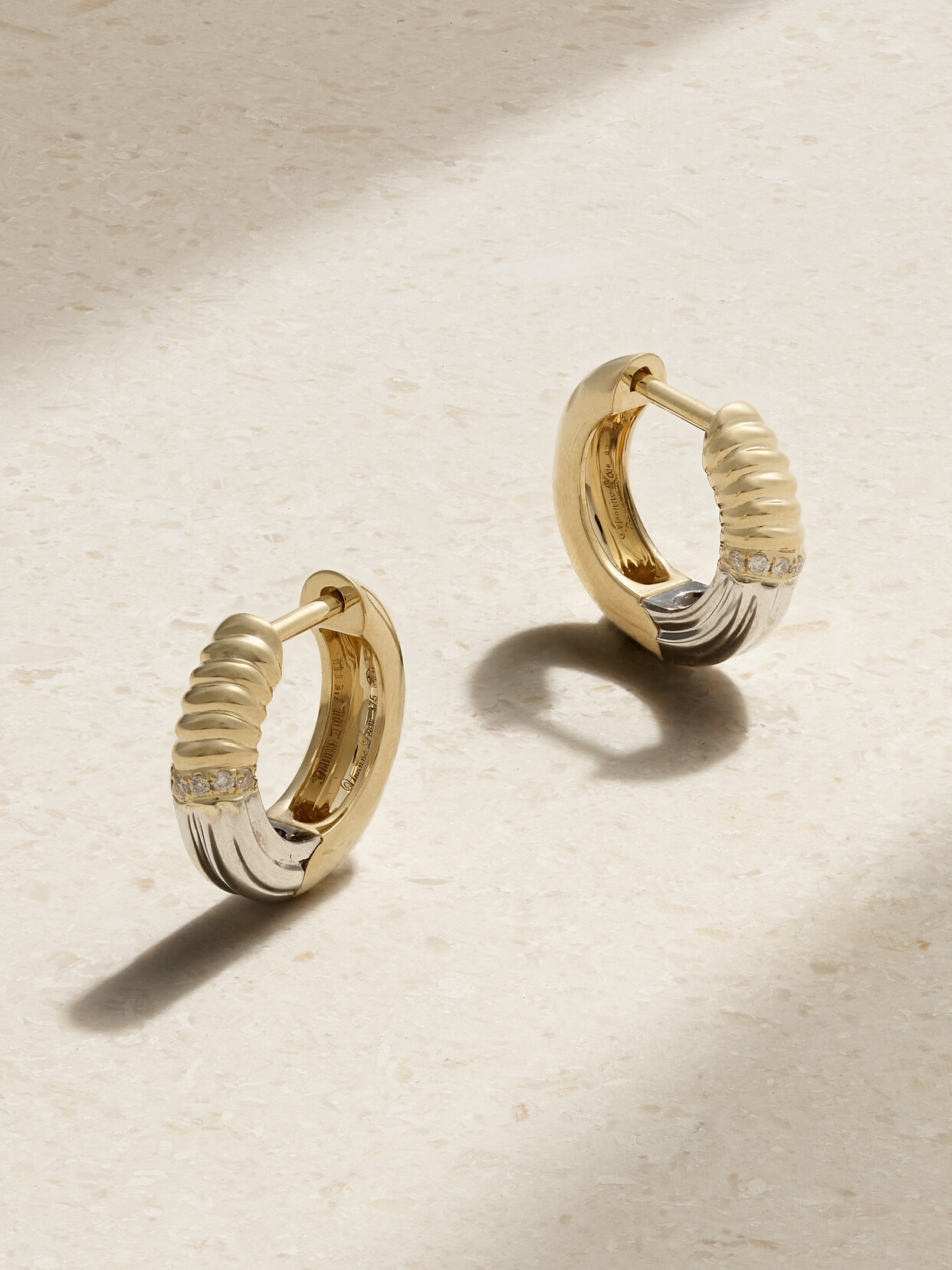 Yvonne Léon Berlingot Mini 9-karat Yellow And White Gold Diamond Hoop Earrings