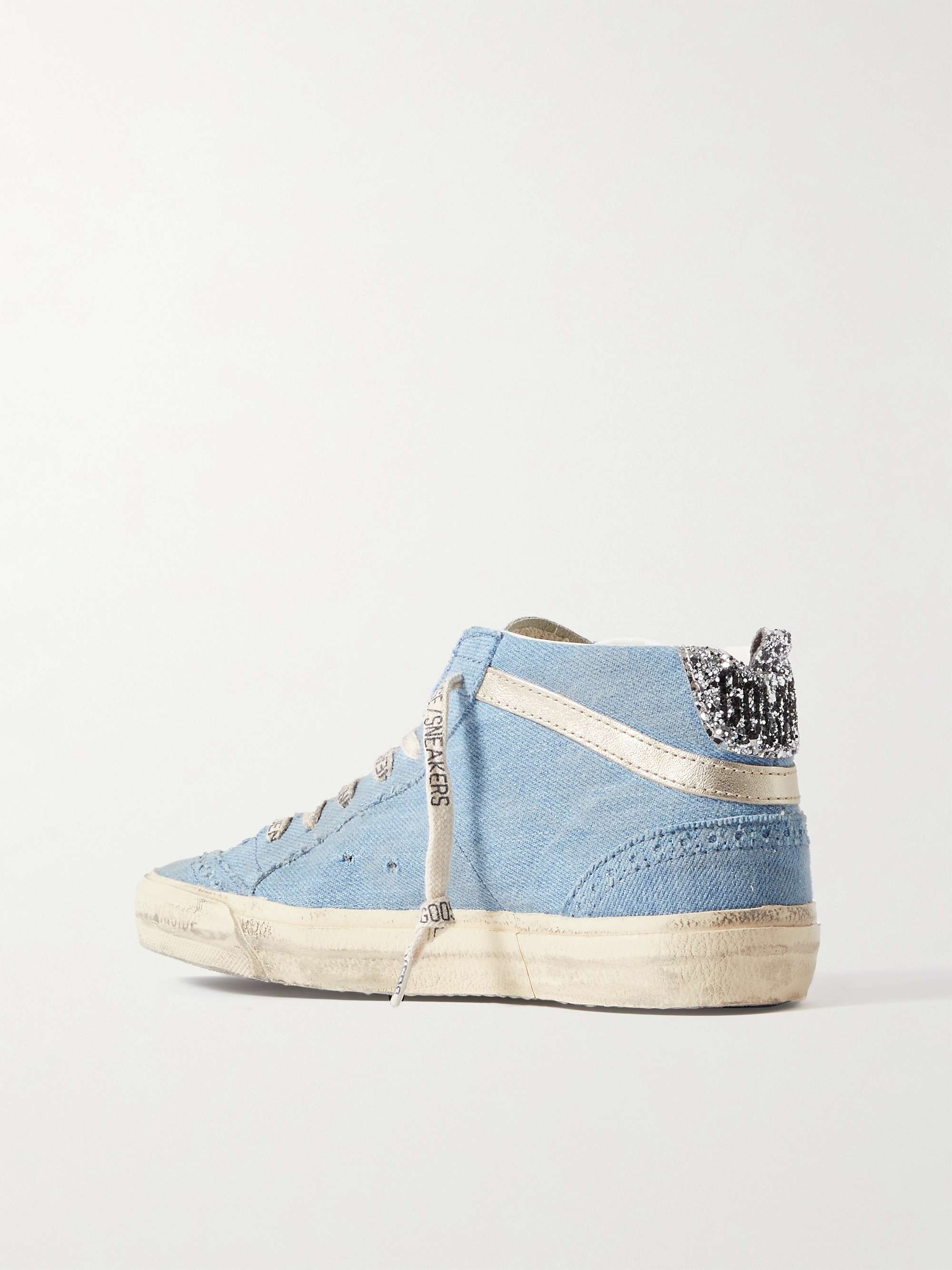 GOLDEN GOOSE Mid Star embellished distressed leopard-print calf hair, leather and suede sneakers