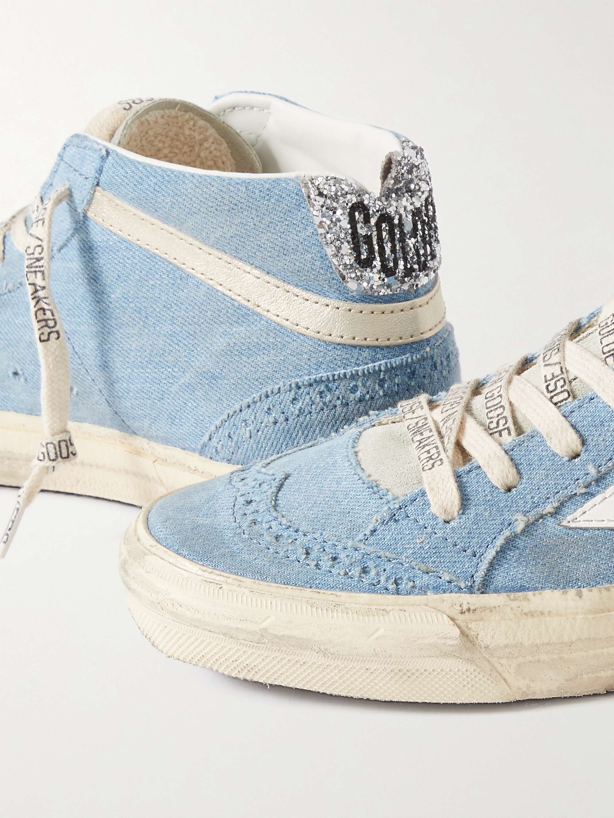 GOLDEN GOOSE Mid Star embellished distressed leopard-print calf hair, leather and suede sneakers