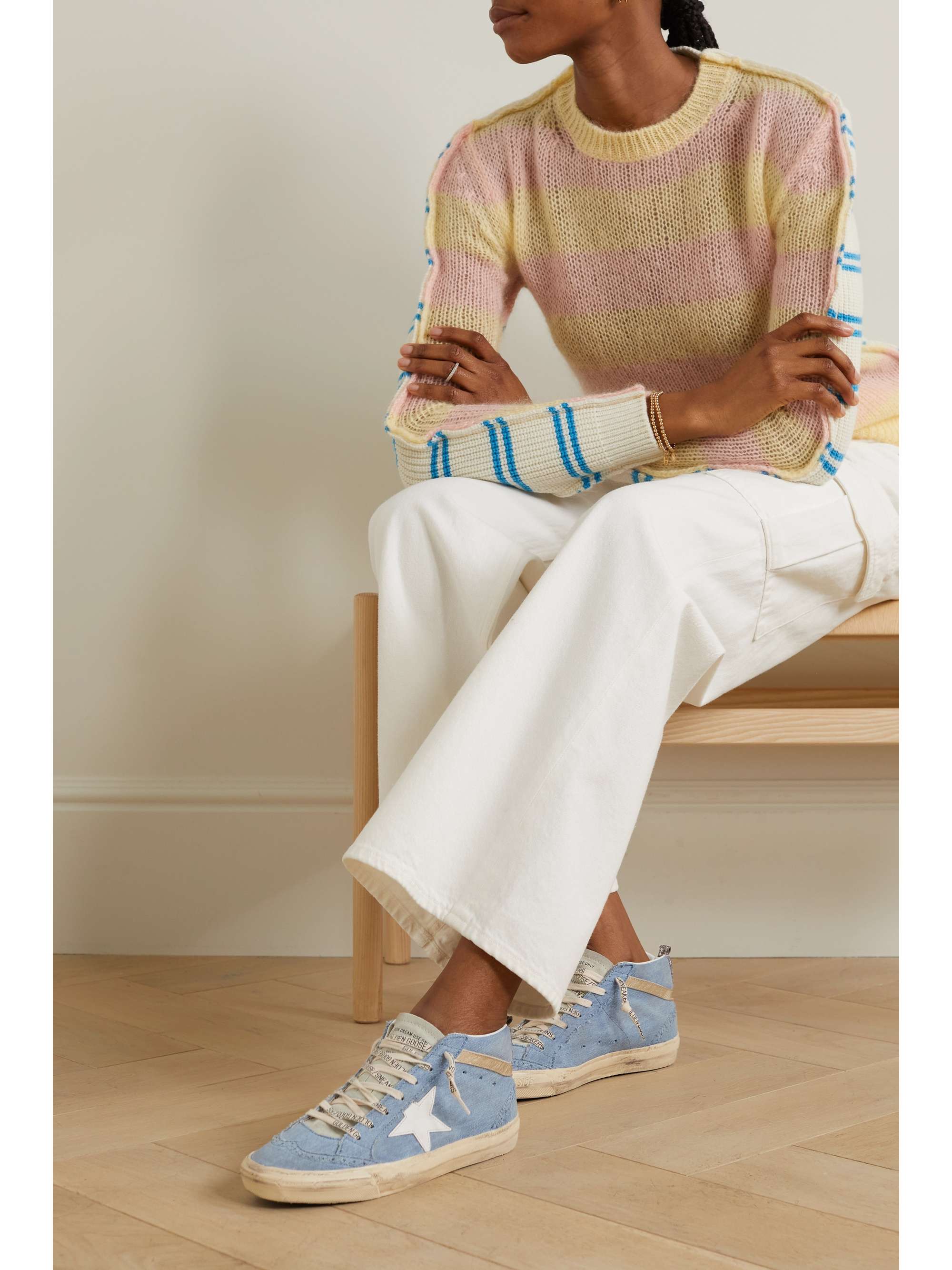 GOLDEN GOOSE Mid Star デニム ハイカットスニーカー ダメージ