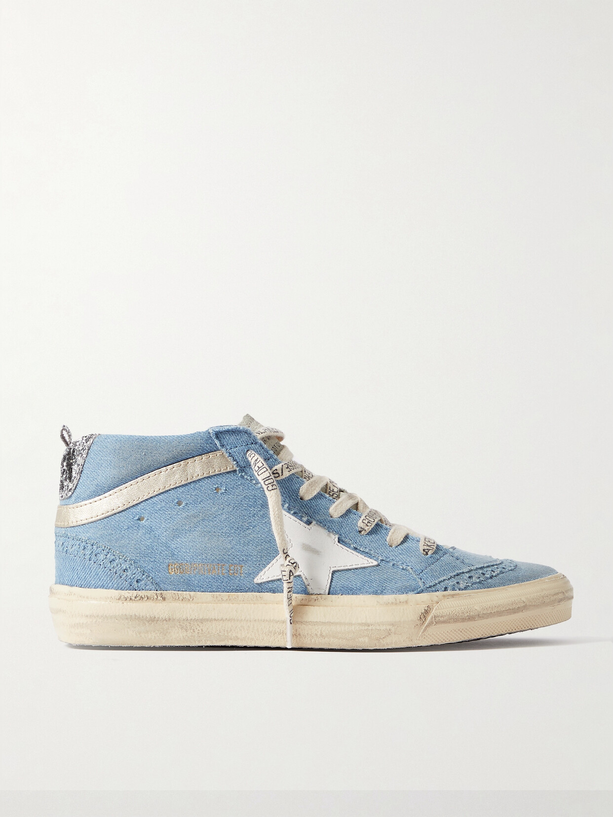 Golden Goose Deluxe Brand - Mid Star Glittered Leather-trimmed Distressed Denim High-top Sneakers - Blue