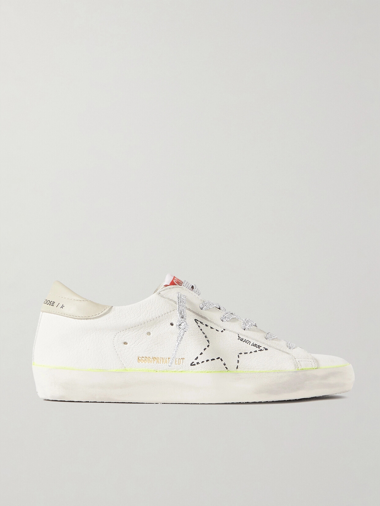 Golden Goose Superstar Distressed Embroidered Textured-leather Sneakers - White