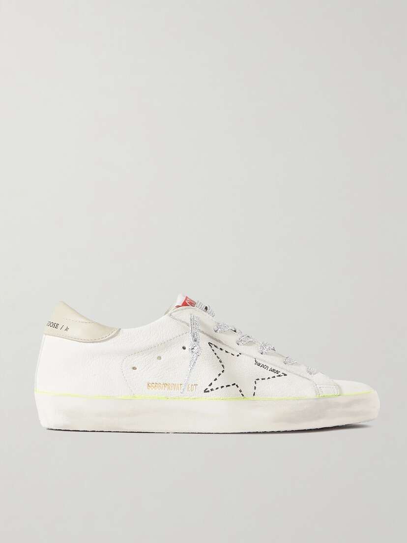 Golden Goose Superstar Distressed Embroidered Textured-leather Sneakers