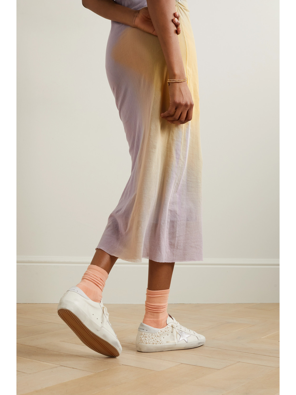 GOLDEN GOOSE SUPERSTAR PEARL-EMBELLISHED DISTRESSED LEATHER SNEAKERS